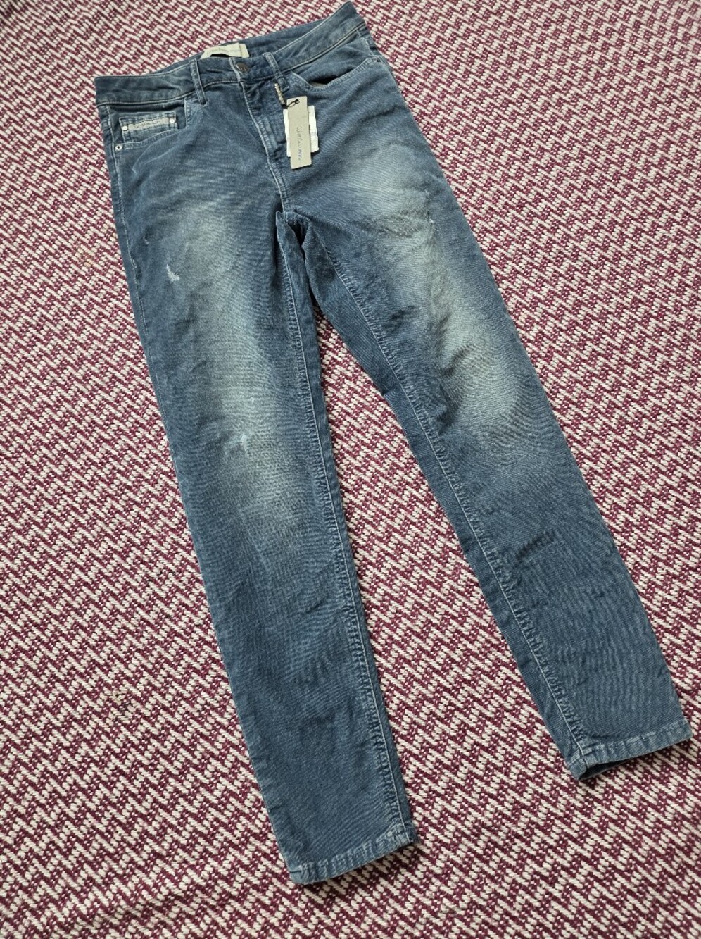 Calvin Klein Corduroy Jeans Skinny Distressed Blue Denim
